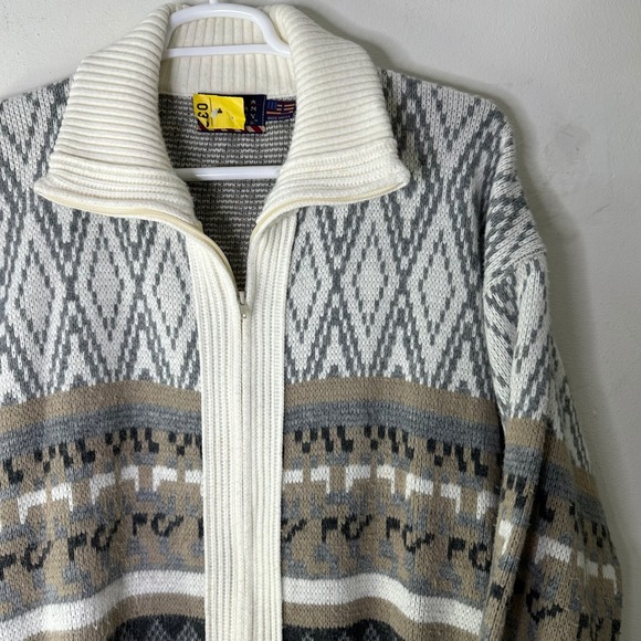 Vintage American Priority Sweater Cardigan Men Large Tribal Western Zip Up Rodeo - Picture 5 of 8